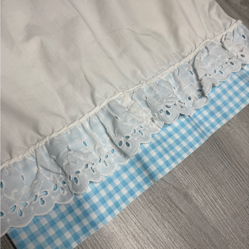Vintage Sears Roebuck Blue White Gingham Eyelet Ruffled Percale Pillowcase